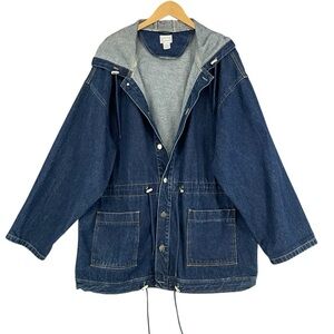 Hasting & Smith Oversize Vintage Denim Chore Coat Size Large Hooded 100% Cotton